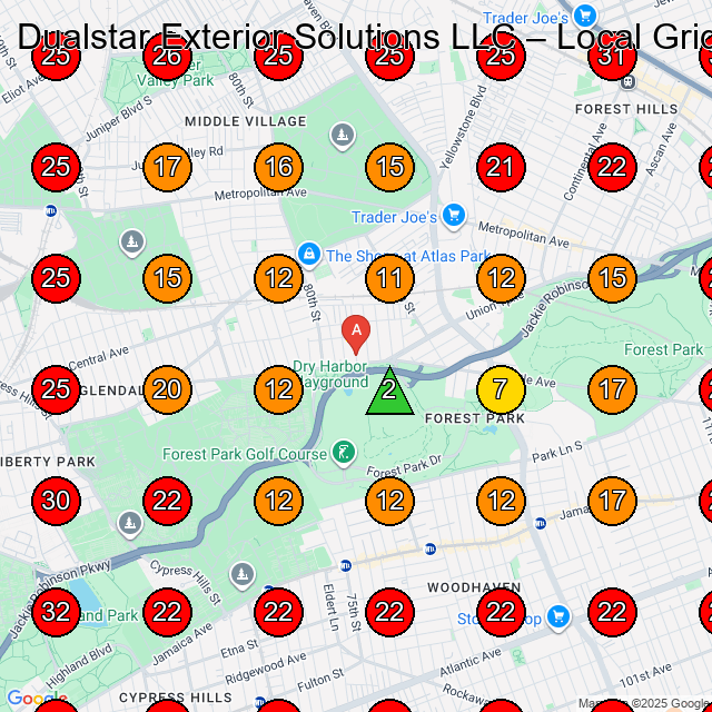 Dualstar Exterior Solutions LLC GeoGrid visibility map for Pressure Washing Service in Brooklyn